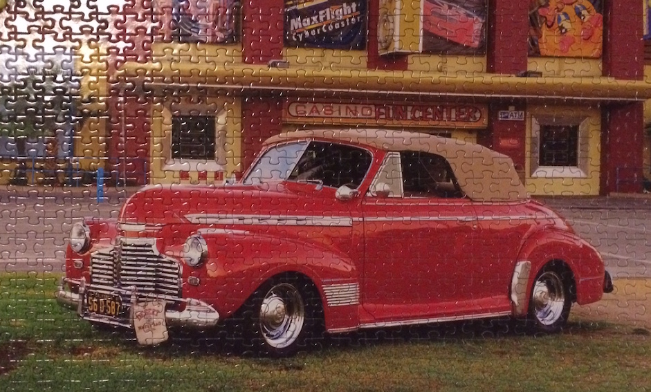 Brand: Puzzlebug, Title: 1941 Red Chev Convertible, Pieces: 500, Size: 18.25 x 11