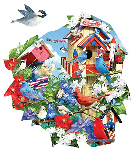 Birdhouse Celebration Shaped - Patriotic Birds Puzzle - 1000 Piece Jigsaw Puzzle by SunsOut